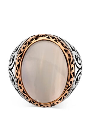 925 Ayar Gümüş Beyaz Sedef Taşlı Yüzük