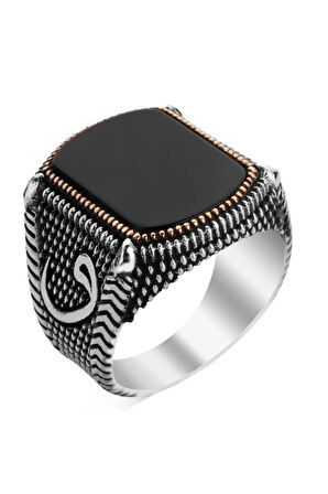 925 Ayar Gümüş Siyah Oniks Taşlı Vavlı Erkek Yüzük
