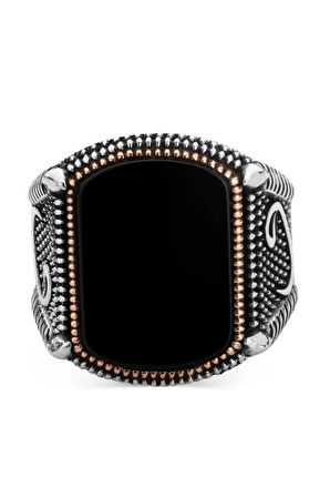 925 Ayar Gümüş Siyah Oniks Taşlı Vavlı Erkek Yüzük