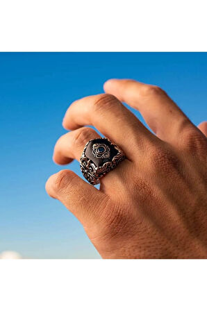 Karo Model Siyah Oniks Taşlı Gümüş Erkek Yüzük