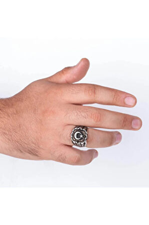 Ay Yıldızlı Taşsız 925 Ayar Gümüş Yüzük