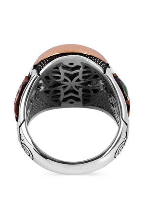 Erkek Sancak Ve Bayraklı Beyaz Sedef Taşlı Gümüş Osmanlı Yüzüğü