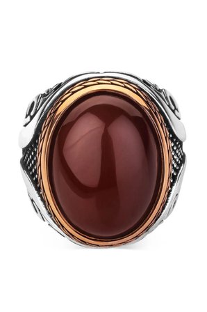 Koyu Bordo Taşlı Gümüş Erkek Yüzük