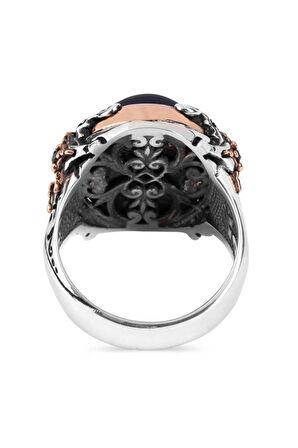 Kılıç Model Kapşon Kesim Mavi Kaplangözü Taşlı Gümüş Erkek Yüzük