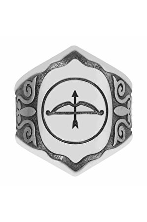 Büyük Selçuklu Ok Yay Motifli Erkek Gümüş Zihgir Yüzük