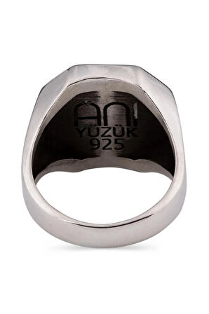 925 Ayar Gümüş Erkek Kırmızı Mine Ay Yıldızlı Köşegen Malcolm X Yüzüğü