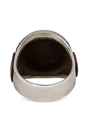 Ay Yıldız Ve Osmanlı Armalı Türk Bayrağı Gümüş Erkek Yüzük Kırmızı