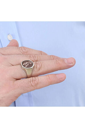 Gümüş Erkek Burç Yüzüğü Akrep Burcu Gümüş-bronz Renk Yanları Sade Model Şeffaf Mineli