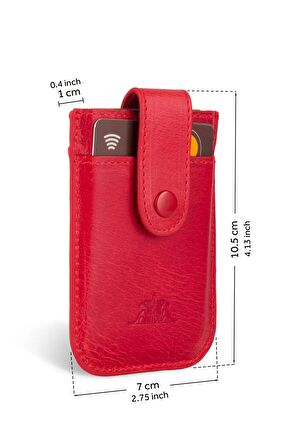 Erkek Kırmızı 7 Kartlık %100 Hakiki Crazy Deri Çekmeli Ince Dik Kredi Kartlık Cüzdan Vintage