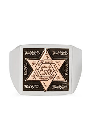 925 Ayar Gümüş Erkek Kare Tasarım Mührü Süleyman Yüzük Bronz Renk