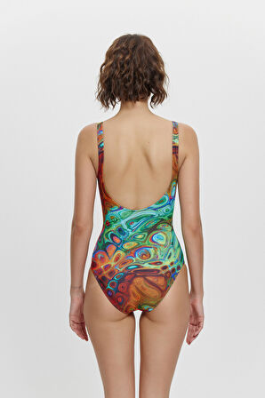 M12034 U YAKA TAŞ DETAYLI MAYO Kırmızı