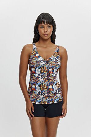 T14004 Şortlu V Yaka Tankini İndigo