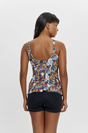 T14004 Şortlu V Yaka Tankini İndigo