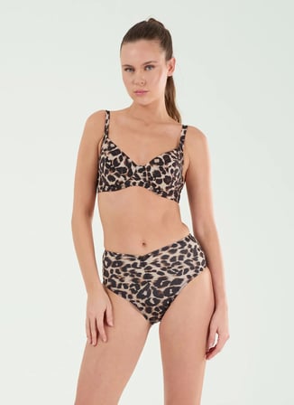 Louren Kahverengi Kadın Leopar Desenli Bikini Takım B21077
