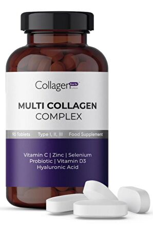 Multi Collagen Complex, Hyalüronik Asit, Çinko, Selenyum, Vitamin C-e-d3 & Probiyotik, 90 Tablet