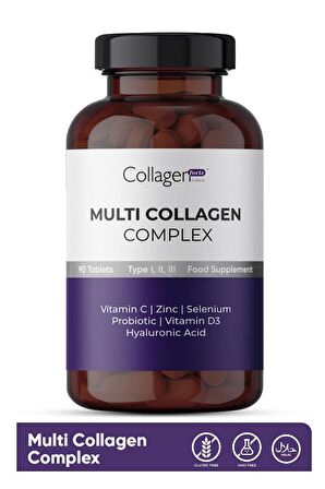 Multi Collagen Complex, Hyalüronik Asit, Çinko, Selenyum, Vitamin C-e-d3 & Probiyotik, 90 Tablet