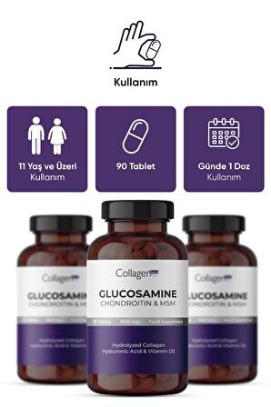 Glucosamine, Chondroitin & Msm, Hidrolize Kolajen, Hyalüronik Asit Ve Vitamin D3, 90 Tablet