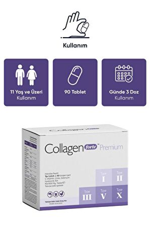 Premium 5 Tip Kolajen, Hyalüronik Asit, Çinko, Selenyum & Vitamin C, 90 Tablet