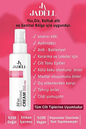 JADELL Genital Bölge Beyazlatıcı Cilt Beyazlatıcı Krem Aydınlatıcı Onarıcı Vegan FACE ve SKINCARE Koltuk Altı Diz Dirsek Kararma Karşıtı 30+SPF