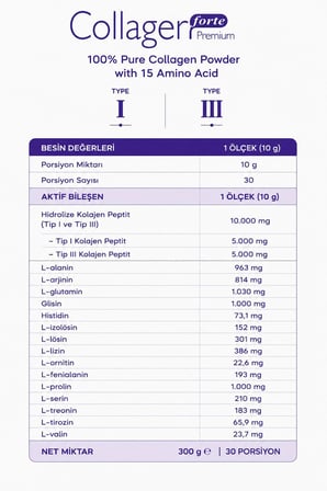 Platinum Collagen Powder 300G,  , Doğal Çift Hidrolize Kolajen Peptitler (30 Porsi̇Yon)
