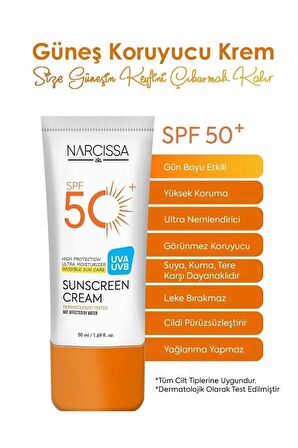 Narcissa Yüksek Koruyucu, Leke Karşıtı Güneş Kremi 50 SPF+ Waterproof UVA + UVB 50 ML