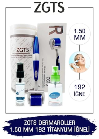 Zgts Dermaroller - 1,50 mm Ölçü - 192 Titanyum İğneli - Saç Sakal Yüz ve Cilt Bakım Derma Roller