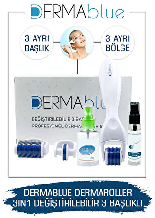 Dermablue 3in1 Dermaroller Değiştirilebilir 3 Başlıklı Titanyum Iğneli Derma Roller Seti