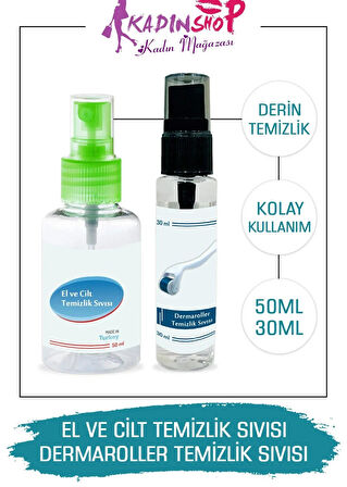 Kadınshop Dermaroller Dezenfektanı 30ml Cilt Dezenfektanı 50ml Antiseptik Sprey Dezenfektan Seti