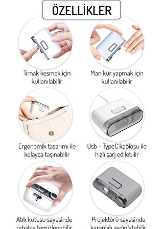 Kadınshop Şarjlı Tırnak Kesme Ve Manikür Cihazı Elektrikli Tırnak Makası Manikür Makinesi