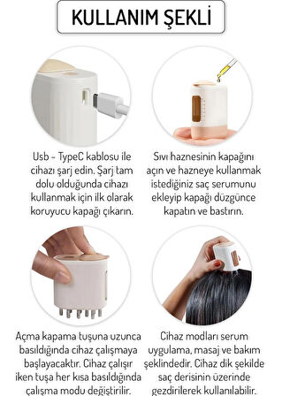 Kadınshop Yeni Nesil Şarjlı Saç Bakım Cihazı Serum Ampul Uygulama Masaj Cihazı Saç Güçlendirme Yüksek Frekans