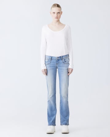 Valerıe Düşük Bel Boru Paça Mid Indigo Jean Pantolon