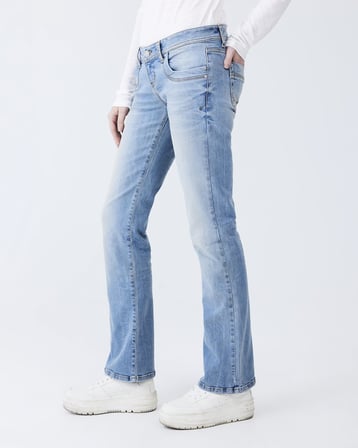 Valerıe Düşük Bel Boru Paça Mid Indigo Jean Pantolon