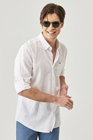 Regular Fit Normal Kesim Uzun Kollu Keten Gömlek