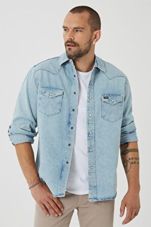 Slim Fit Dar Kesim Denim Gömlek