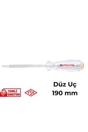 İzeltaş Elektrik Kontrol Kalemi Düz Uçlu 190 mm Elektrikçi Profesyonel Paslanmaz Çelik Güvenli Sağlam Uzun Ömürlü Priz Ölçüm Tornavidası