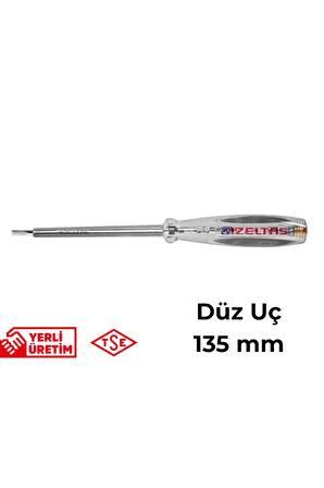 İzeltaş Elektrik Kontrol Kalemi Düz Uçlu 135 mm Elektrikçi Profesyonel Paslanmaz Çelik Güvenli Sağlam Uzun Ömürlü Priz Ölçüm Tornavidası