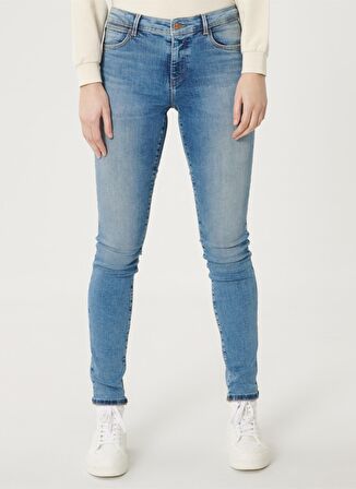 Wrangler W28KZM29B Yüksek Bel Dar Paça Skinny Fit Düz Açık Mavi Kadın Denim Pantolon