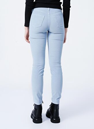 Slim Fit Dar Kesim Normal Bel Esnek Mavi Kadife Pantolon