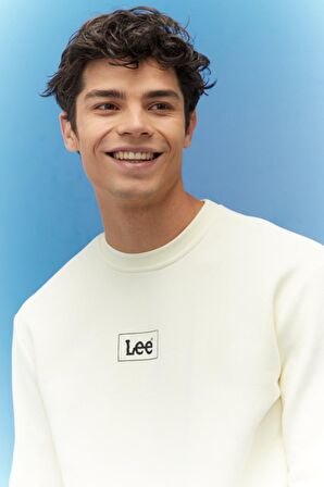 Lee Düz Yaka Regular Fit Düz Koyu Beyaz Erkek Şardonlu Sweatshirt L212299102_L212299