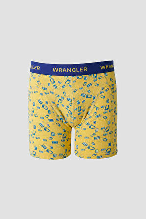 Jackhammer Regular Fit Mavi Sarı Desenli Logolu 2'li Boxer Paketi