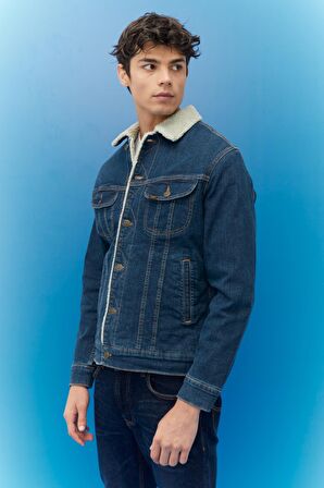 Regular Fit Normal Kesim Mavi Sherpa Jean Kot Ceket