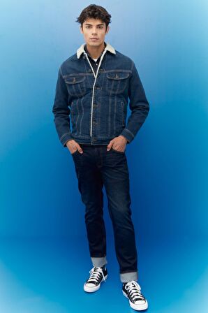Regular Fit Normal Kesim Mavi Sherpa Jean Kot Ceket