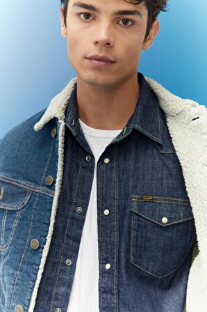 Regular Fit Normal Kesim Mavi Sherpa Jean Kot Ceket
