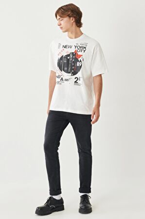 Loose Fit %100 Pamuk Bisiklet Yaka Tişört