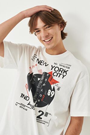 Loose Fit %100 Pamuk Bisiklet Yaka Tişört