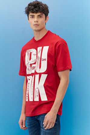 Loose Fit %100 Pamuk Bisiklet Yaka Kırmızı Tişört