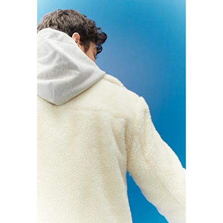Regular Fit Normal Kesim Tam Fermuarlı Krem Sherpa Ceket