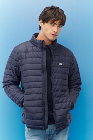 Regular Fit Normal Kesim Kapüşonlu Lacivert Şişme Mont