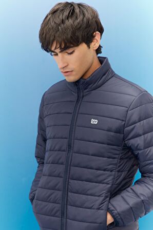 Regular Fit Normal Kesim Kapüşonlu Lacivert Şişme Mont