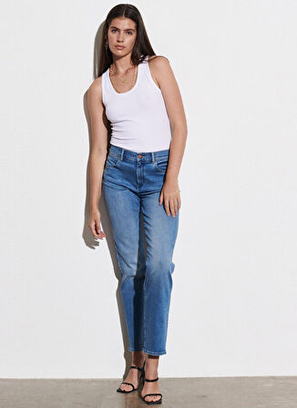 Straight Fit Yüksek Bel Düz Paça Esnek Jean Kot Pantolon